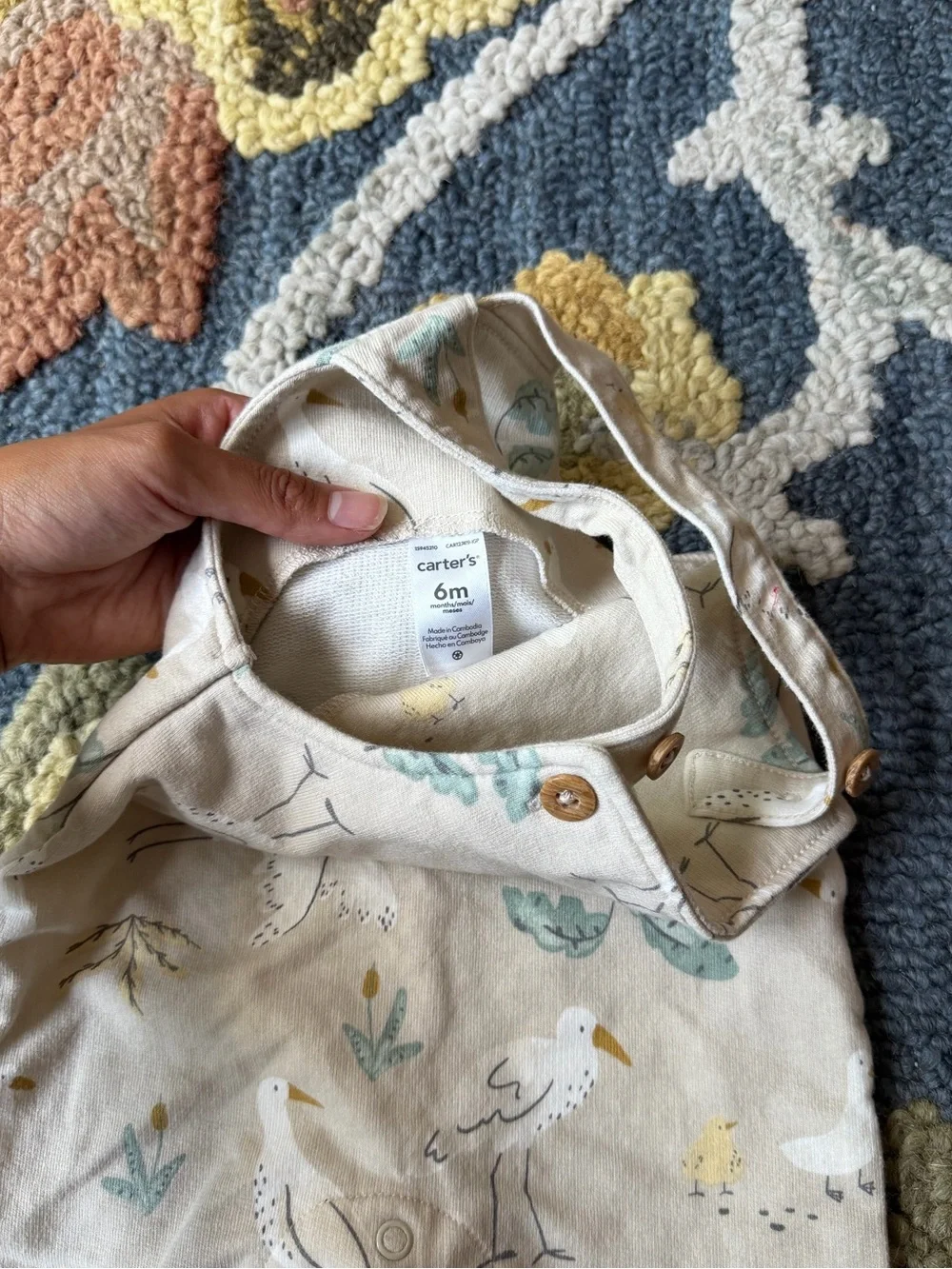 Carter's Beige Baby Overalls with Seagull & Leaf Print SZ 6 Months